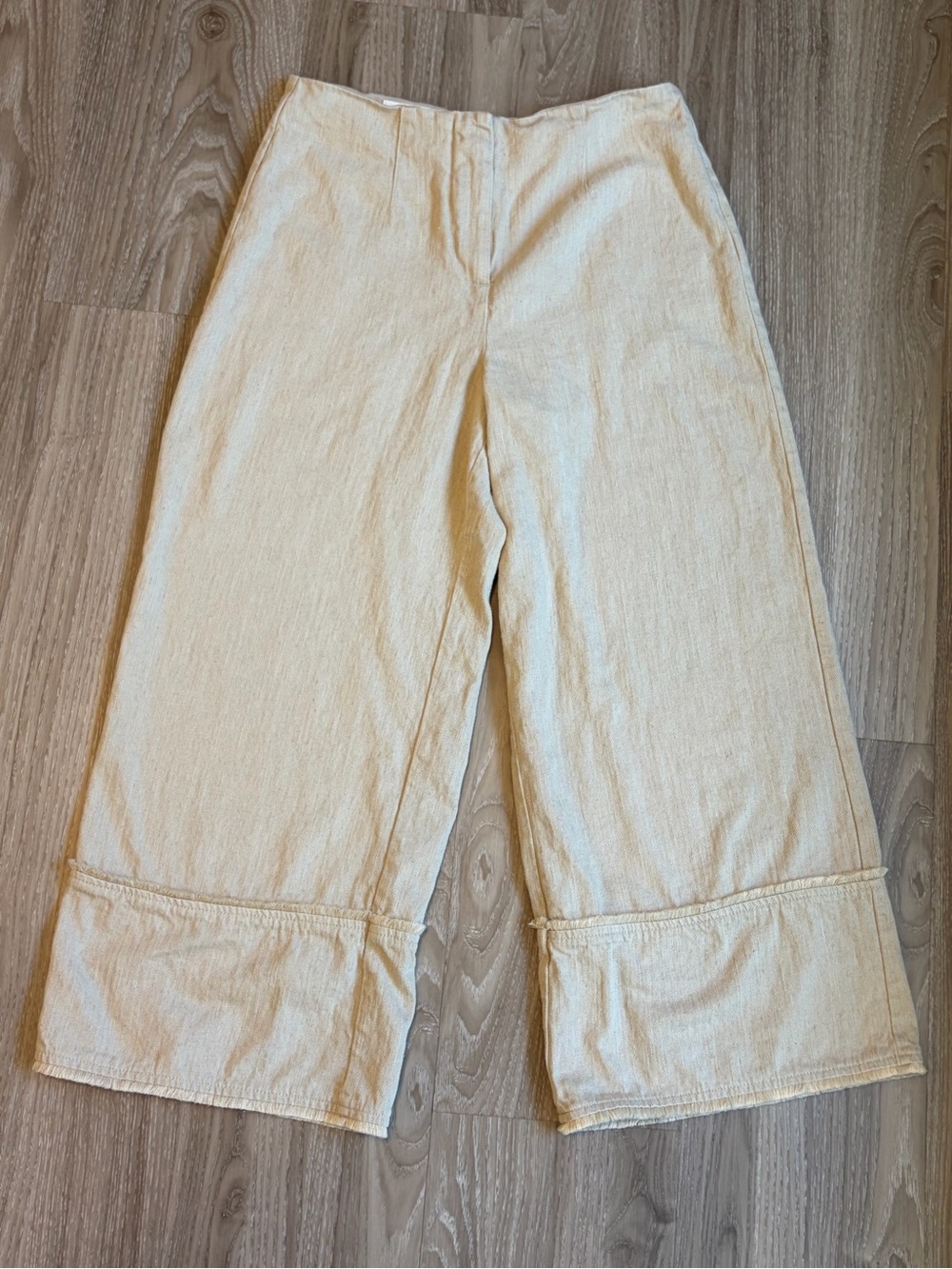 ZARA Linen Blend Wide Leg Culotte Pants Beige Size S High Waisted
